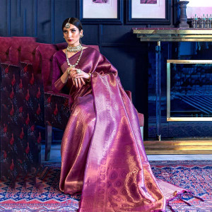 Purple Woven Design Silk Saree