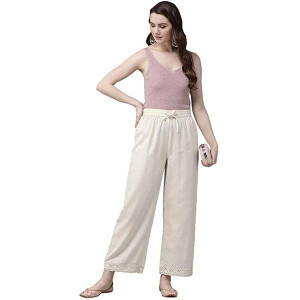 Off white Rayon Solid Wide Leg Palazzo